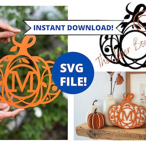 Pumpkin Monogram SVG, Pumpkin Sign svg, Laser Engraving svg, Glowforge SVG File, Monogram svg, Halloween SVG, Pumpkin Monogram svg