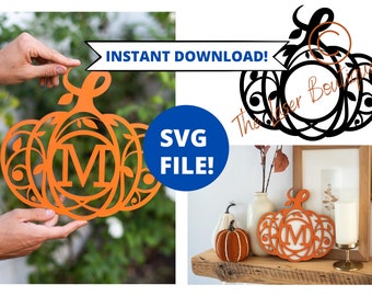 Monograma de calabaza SVG, Signo de calabaza svg, Grabado láser svg, Archivo SVG Glowforge, Monograma svg, Halloween SVG, Monograma de calabaza svg