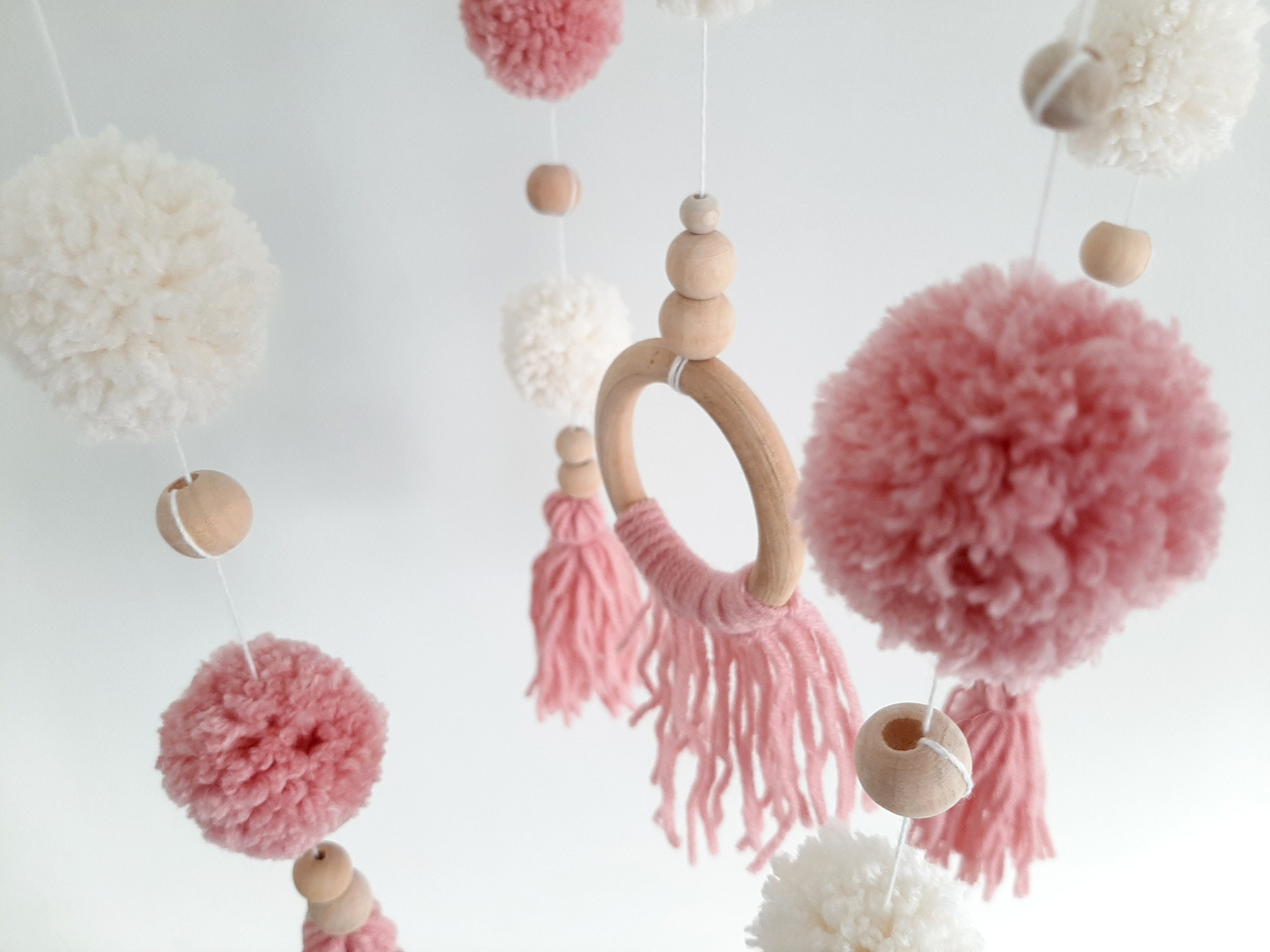Baby Girl Cot Mobile Pink Nursery Decor Pom Pom Baby Mobile Etsy
