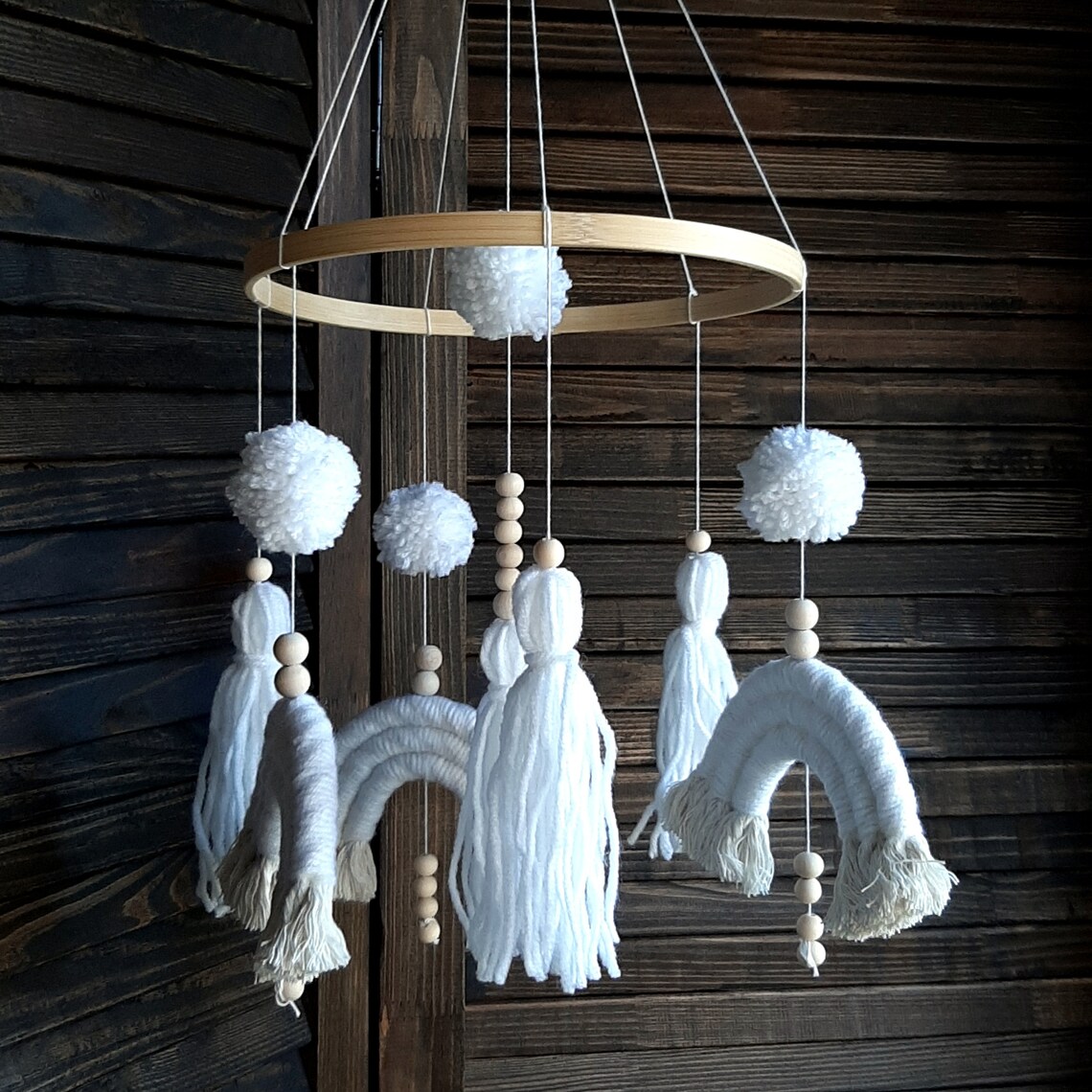 Bohemian Crib Mobile Rainbow Baby Mobile White Nursery Decor Etsy
