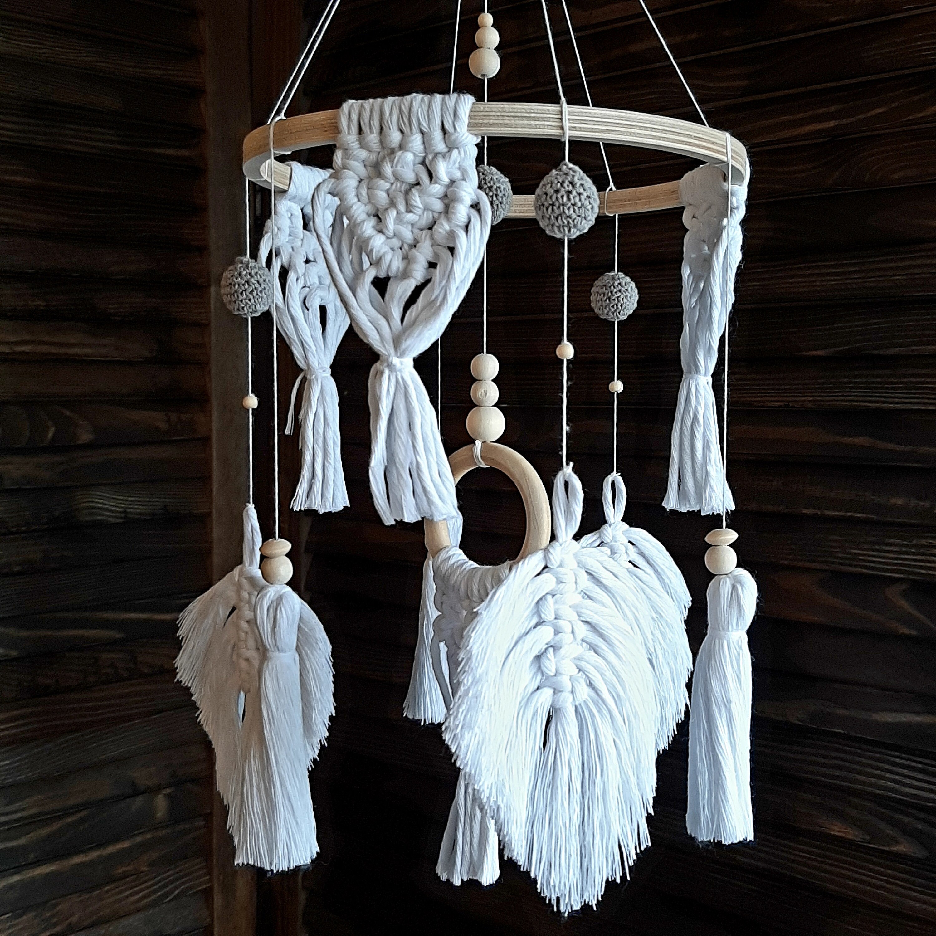 White Baby Mobile Crochet Pattern Crib Mobile Macrame Nursery Etsy