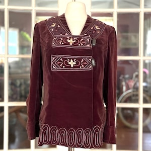 Rare Velvet 1900-1920s Edwardian Embroidered Soutache Jacket in Plum