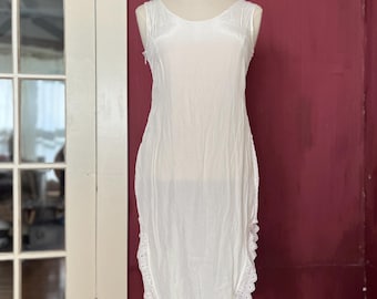 White Rayon Slip / Under Dress with Cotton Lace Trim