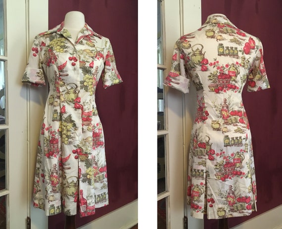 French Novelty Print Day Dress