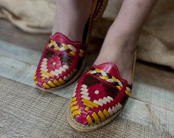 Huarache Sandal ~  Mexican Style ~ Colorful Leather ~ Mexican Huaraches E-501 Rojo