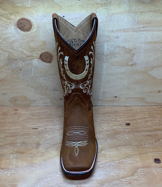 WOMENS Western Rodeo COWGIRL Square Toe Leather Horse Shoe