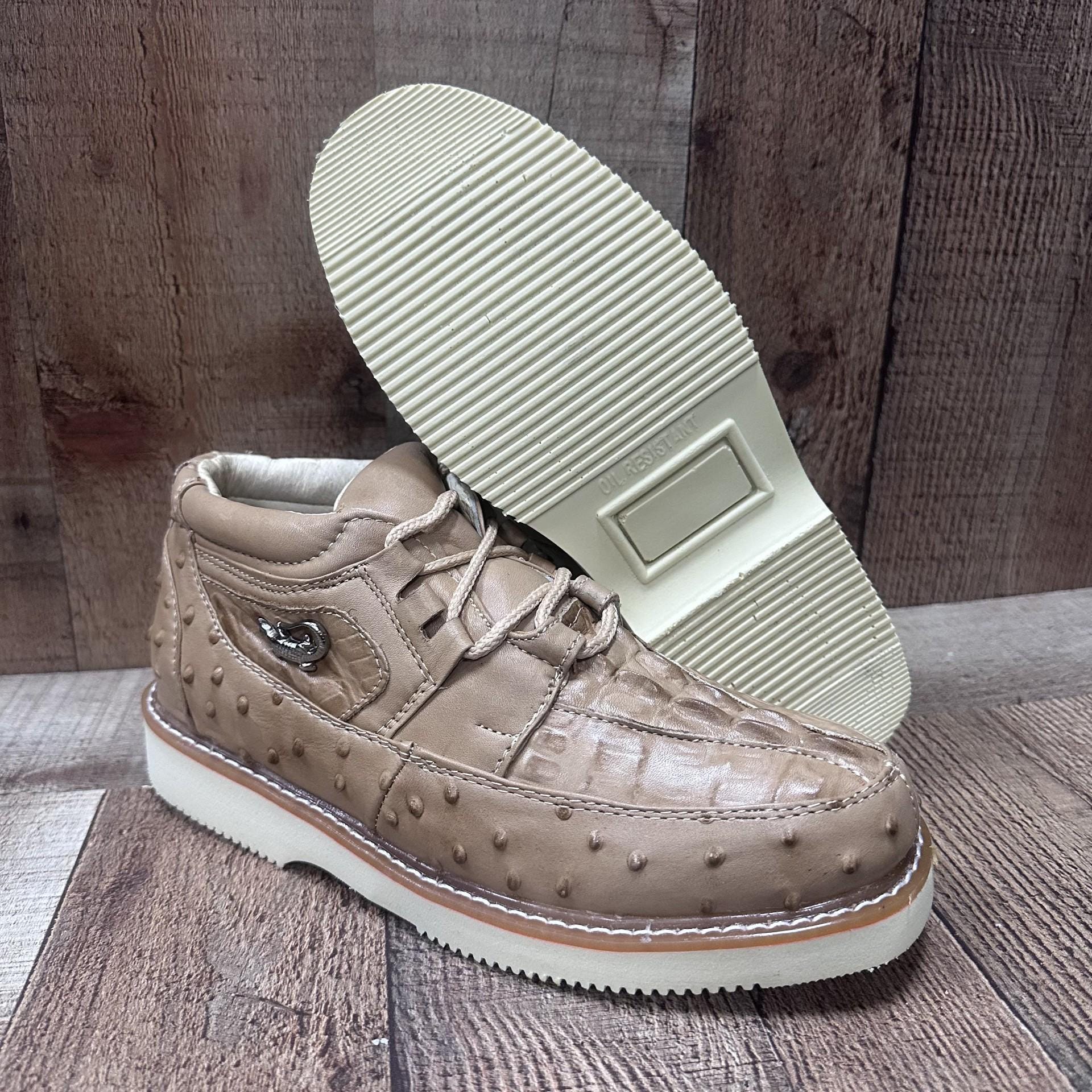 Men\'s Ostrich and Crocodile Lace-Up Shoes in Beige/Cream Men main image 4