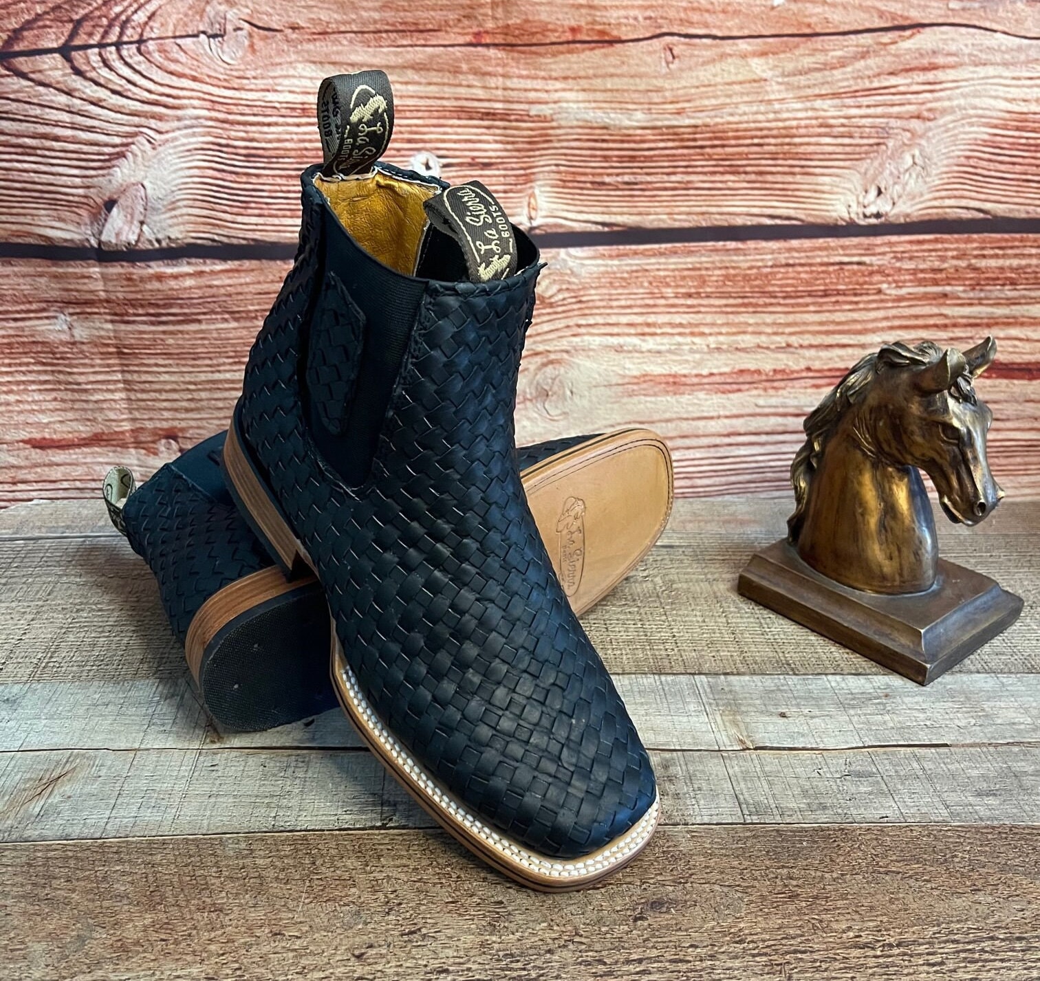 MENS LEATHER COWBOY Western Hand Woven Braided Black Square MENS LEATHER COWBOY Western Hand Woven Braided Black Square