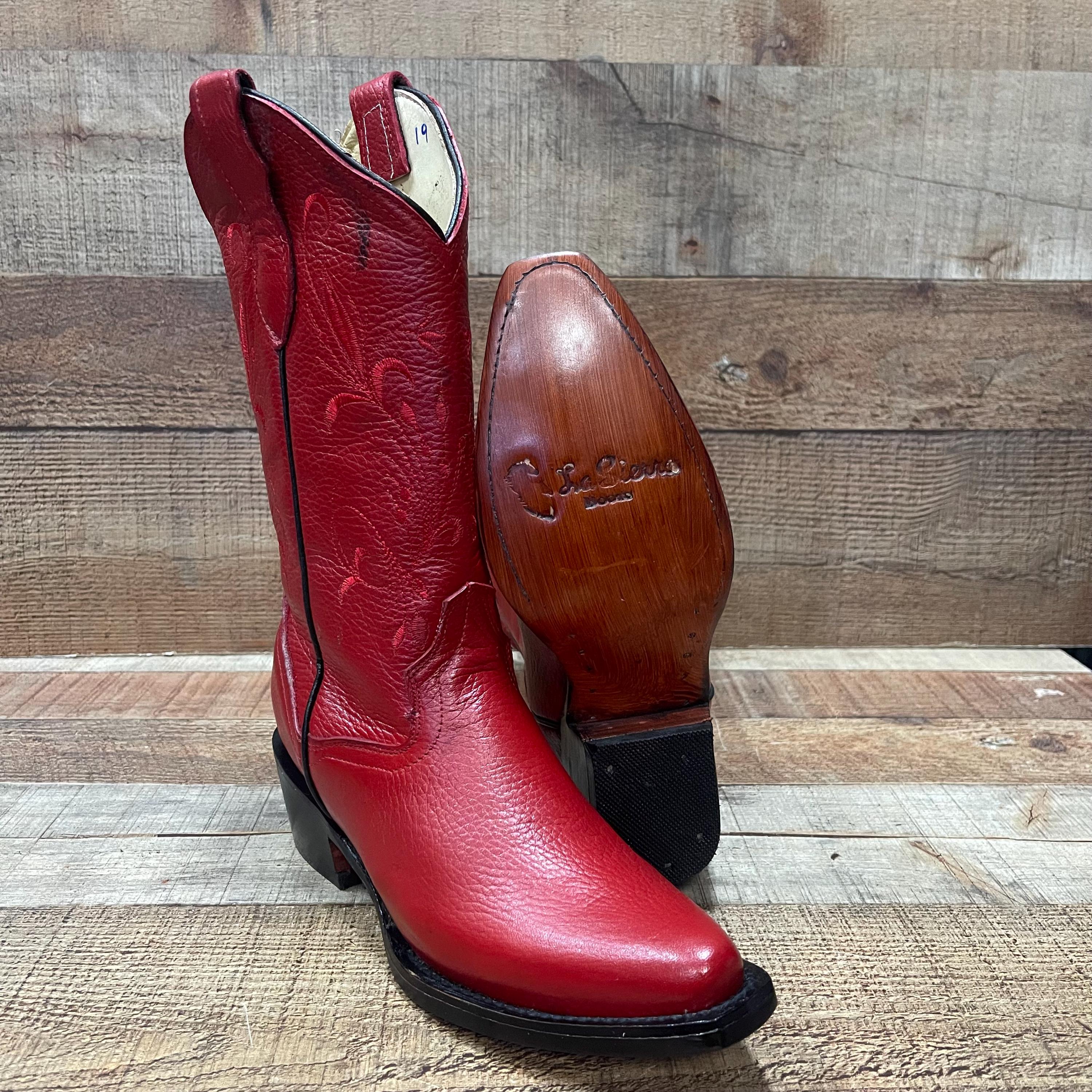 Medium Red Riding Boots Red Leather Cowgirl Boots: Pointed Toe Western Embroidered Boots Est ...