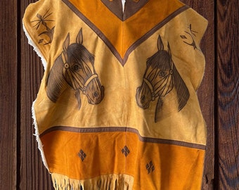 Western Leather and wool Poncho Cowboy Horse Caban Vaquero Caballo Pint6ado Piel lana de borrego