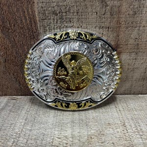 Western Cowboy Round Buckle Centenary Gold & Silver / Hebillas redonda vaqueras de Centenario