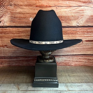 COWBOY WESTERN Hat Faux Felt Black Tall Crown Short Brim Tejana Vaquera Rodeo Cabllero Copa Alta