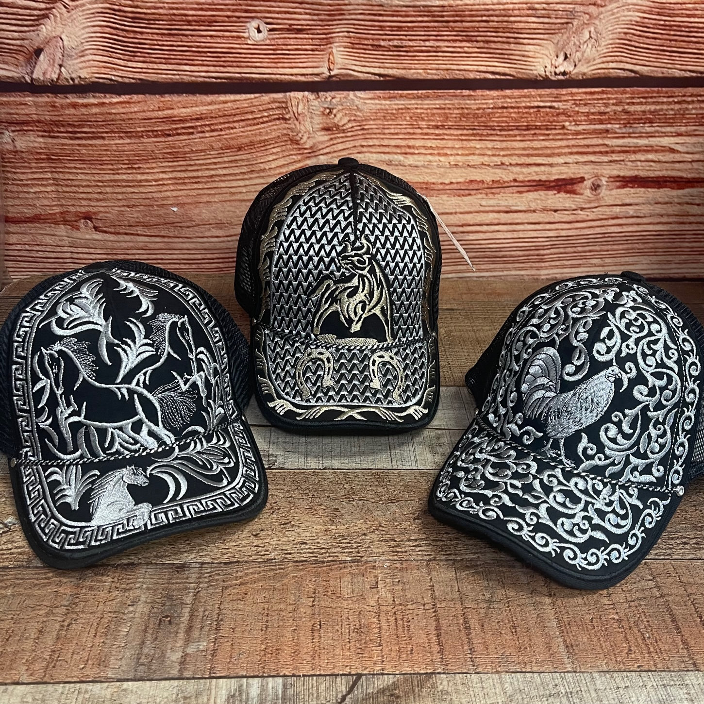 Embroidered Western Trucker Hat, Metallic Rooster, Bull  display picture 1