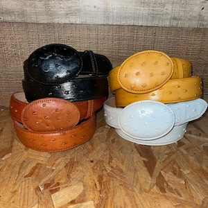 Men Leather Round Buckle Western cowboy Belt Ostrich Print Cinto Avestruz Hebilla Redonda Vaquera