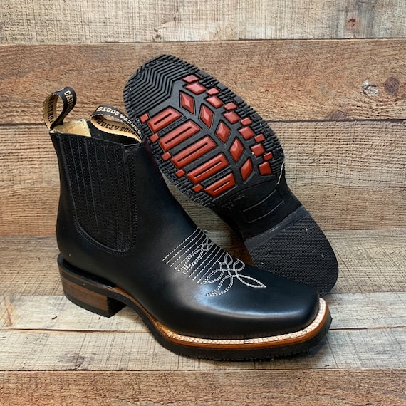 MENS Black Western LEATHER COWBOY Rodeo Square Toe Half 