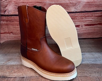 Men Pull-On  ZIPPER Mid Calf Leather Oil Resistant Lightweight Work Boot Leather LIGHT Oustole Bota De trabajo CON Cierre Suela Liviana