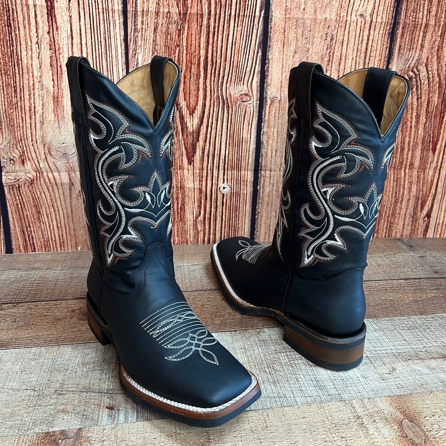 COWBOY WESTERN Square Toe Rodeo Genuine Leather - Etsy