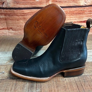 MENS Black Western LEATHER COWBOY rodeo square toe half boots botines Vaqueros E-359