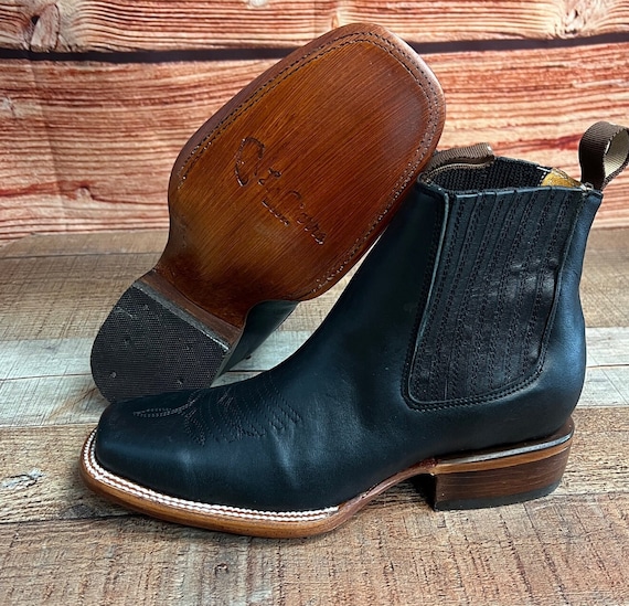MENS Black Western LEATHER COWBOY Rodeo Square Toe Half Boots Botines Vaqueros E 359 Etsy
