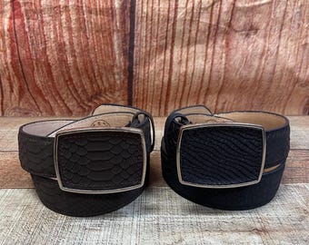 Men's Python Print Genuine Leather Western Rodeo Cowboy Belt