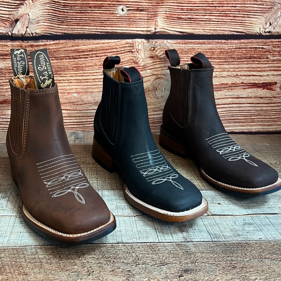 Women Western Cowgirl Square Toe Ankle Boot Leather Rodeo Botin