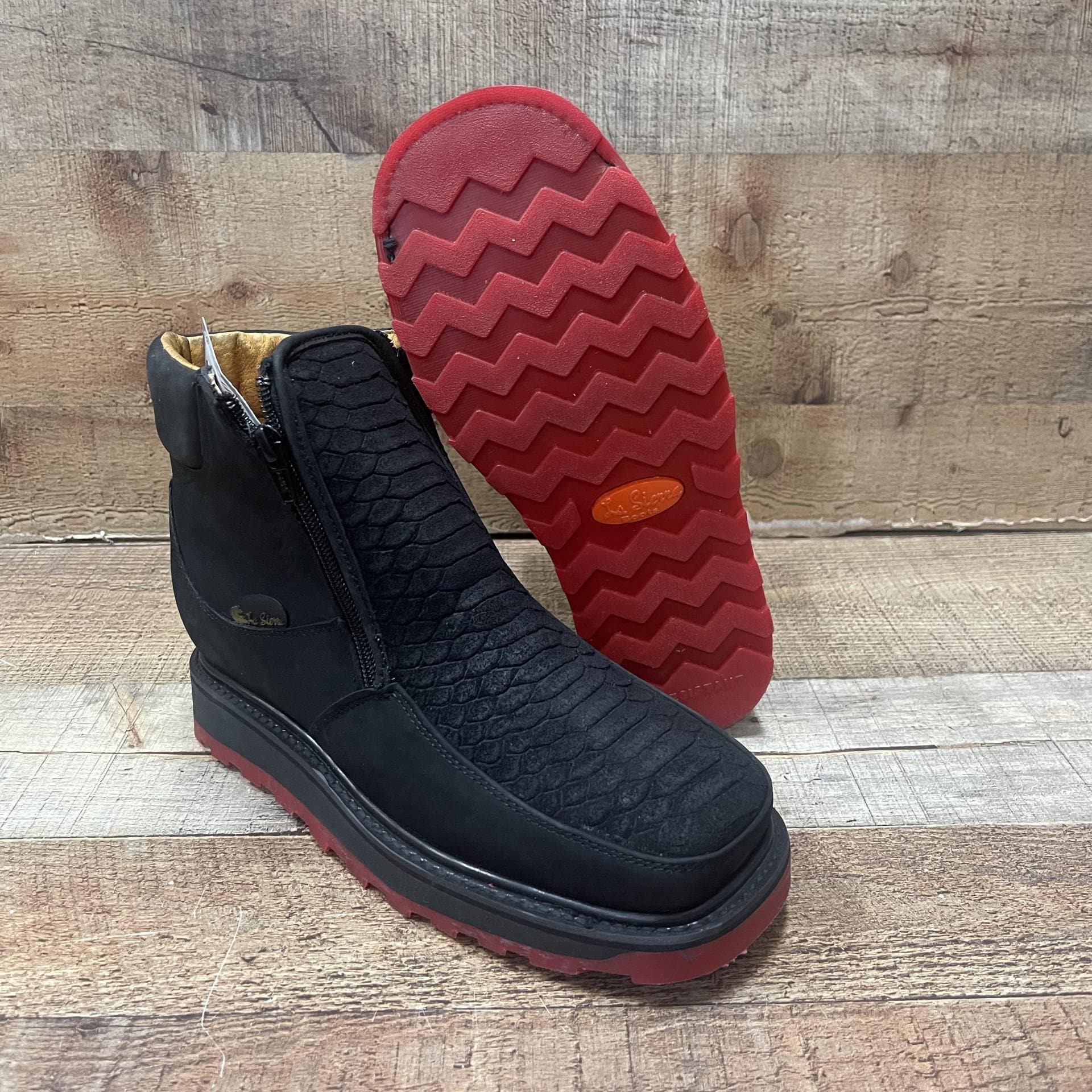 Think! Black Leather Chukka Boots with Red Sole Zipper Shoe Red Bottoms Black Python Rubber Sole – Agave Boots main image 3
