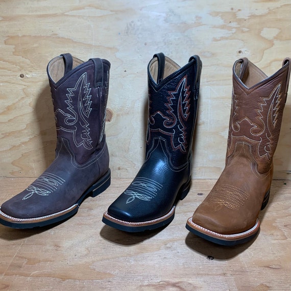 MEN WESTERN Square Toe Rodeo Cowboy Boots Genuine Leather Botas Vaqueras  Estilo Rodeo Caballero Est. 387 