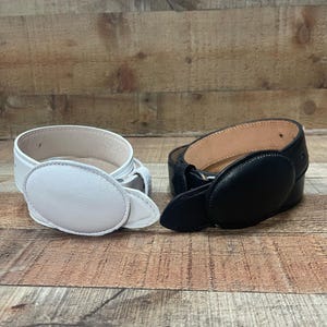 Men Western Cowboy Genuine Leather Solid Black and White Round Buckle Cinto vaquero Piel de Venado