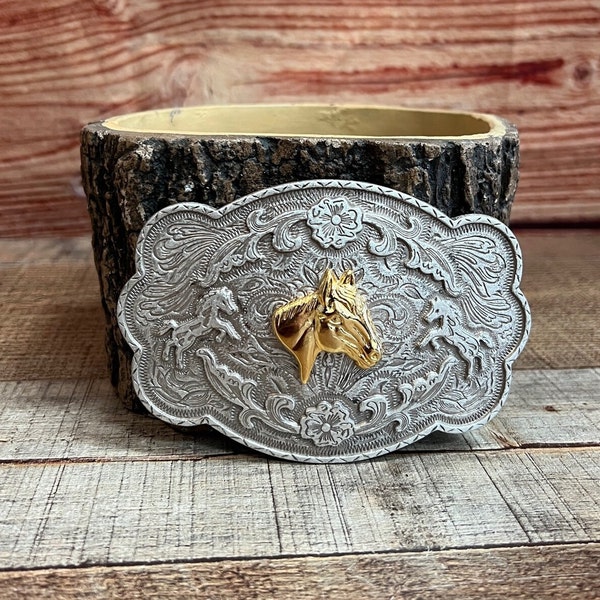 Western Cowboy Cowgirl RUSTIC Gold and Silver BIG RODEO Buckle/ Hebillas vaqueras de Gallo Y Caballo