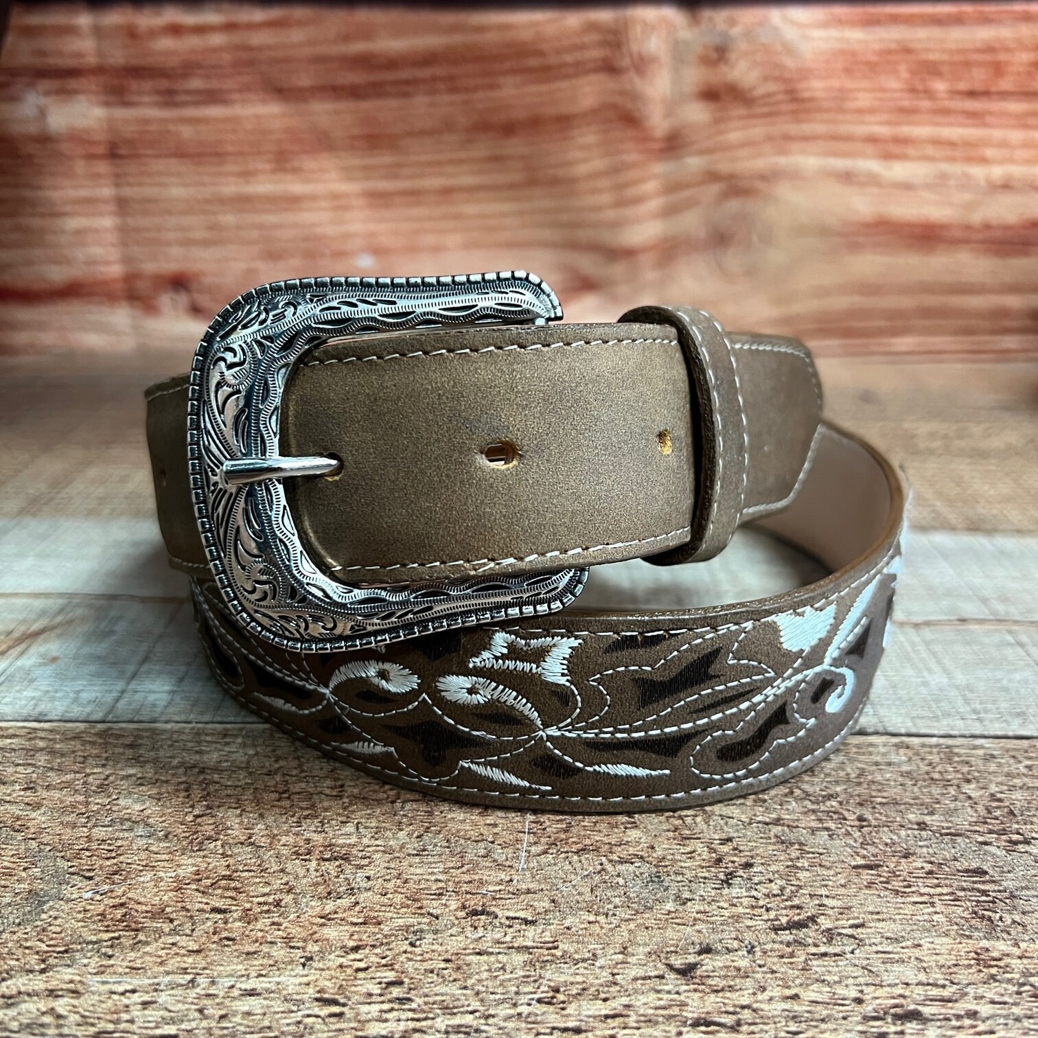 Ceinture Western Longue En Cuir Véritable - Boucle Florale Relief Amovible - Style Cowboy/Cowgirl Mixte - 4