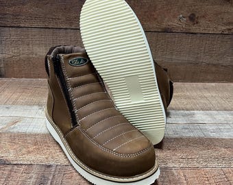 Handmade Leather Double Zipper Work Boots: Water/Oil Resistant