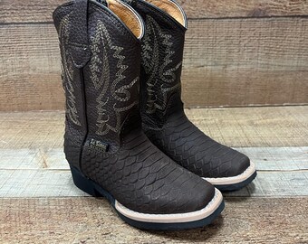 Boy's Brown Python Cowboy Boots: Toddler Western Rodeo Zipper