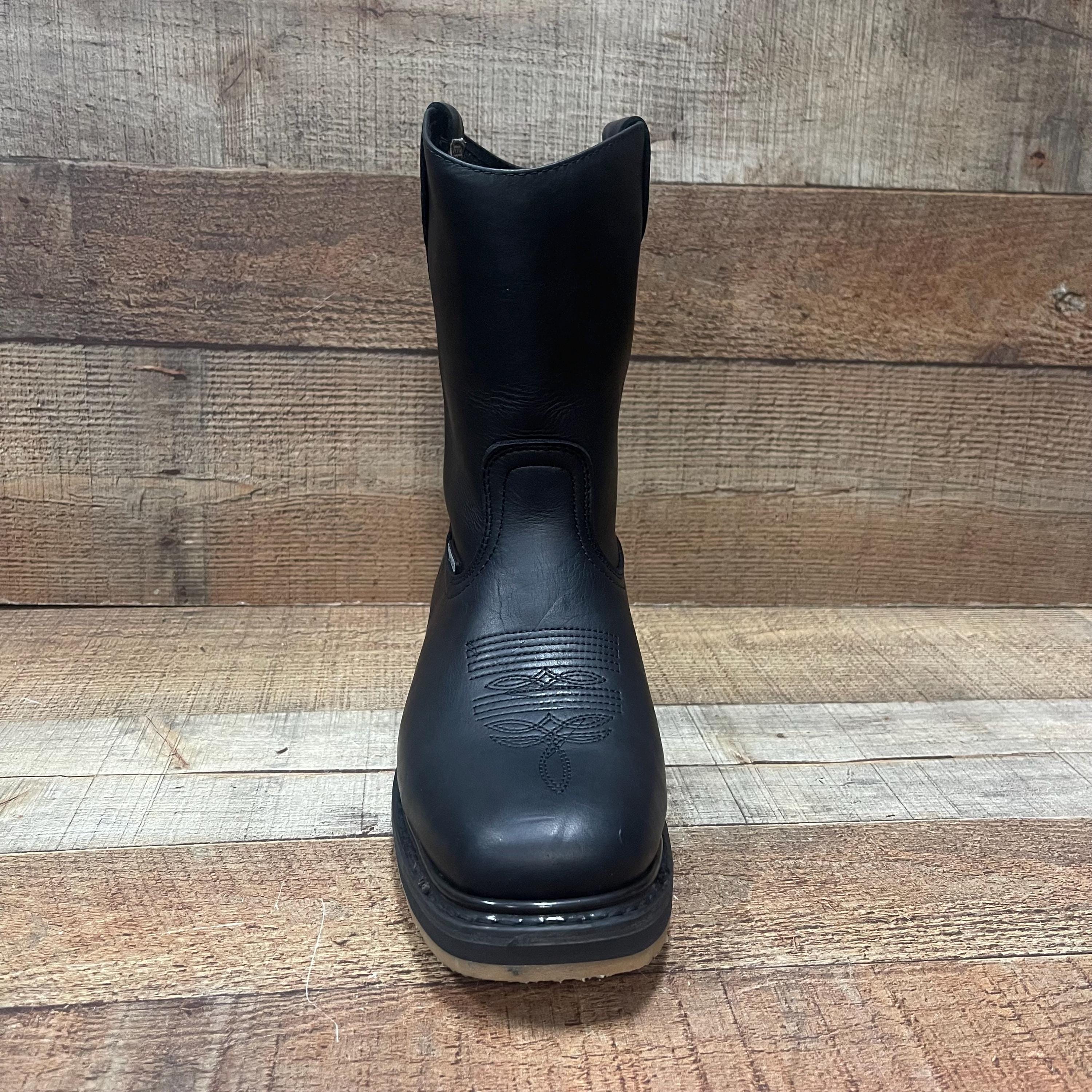 Men's Black Leather Rodeo Work Boots: Square Toe, Oil & Water