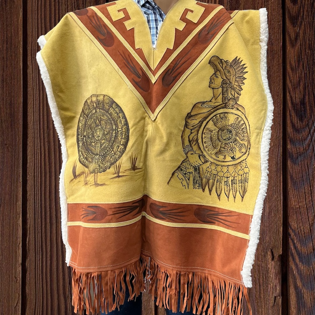 Handmade Leather & Sheep Wool Poncho, Aztec Western Style - Etsy