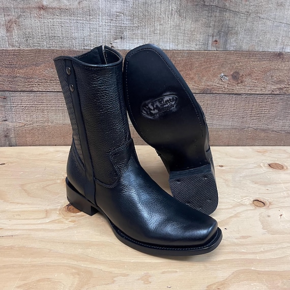 Handmade Genuine Leather Cowboy Boots: Black Western Zipper  display picture 3