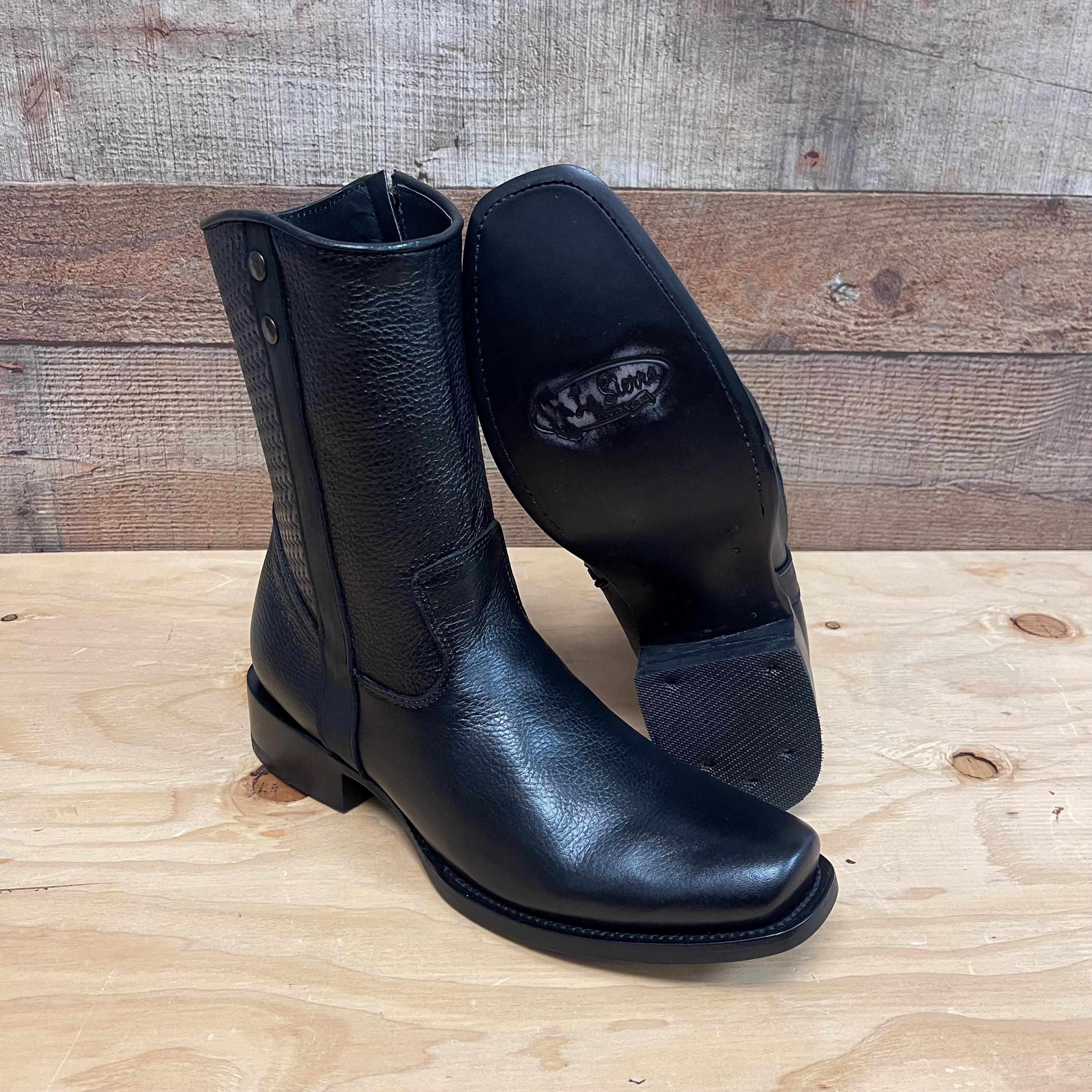 靴 Real Leather Western Boots Handmade Genuine Leather Cowboy Boots: Black Western Zipper Boots