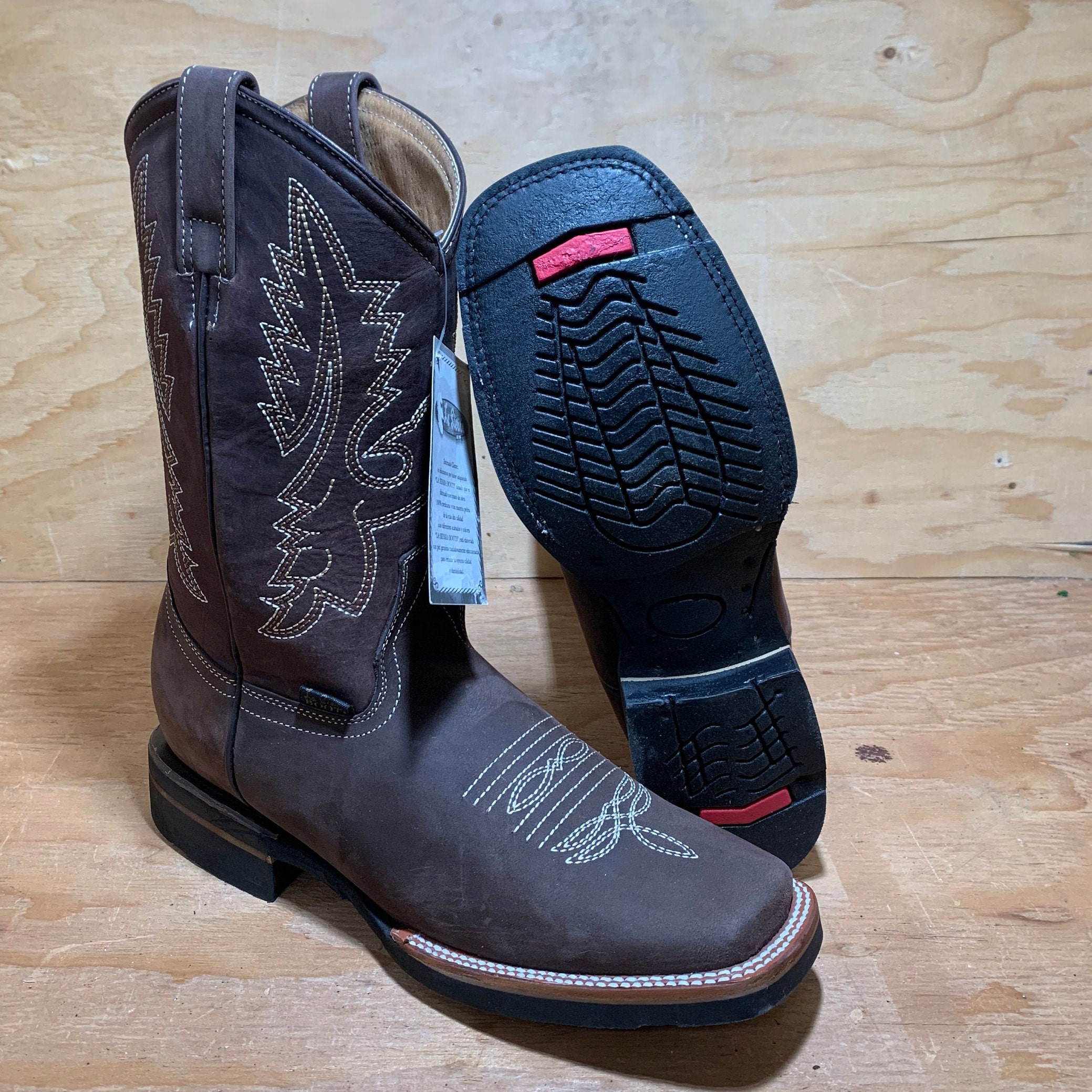 MEN WESTERN Square Toe Rodeo Cowboy Boots Genuine Leather