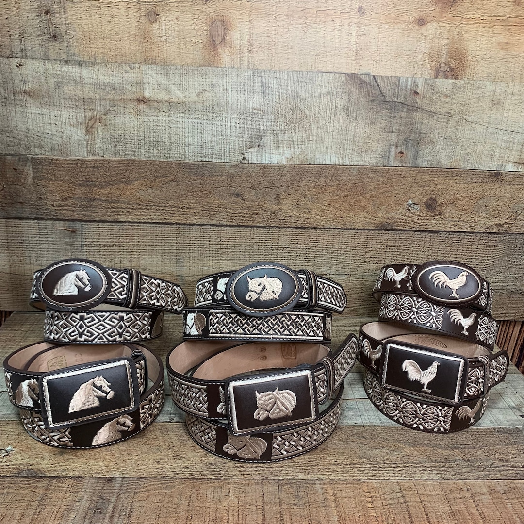 Western Genuine Bison Leather Belt For Men - Engraved Rodeo Star Ranger Belt, Brown, 34 Inch - View #6
