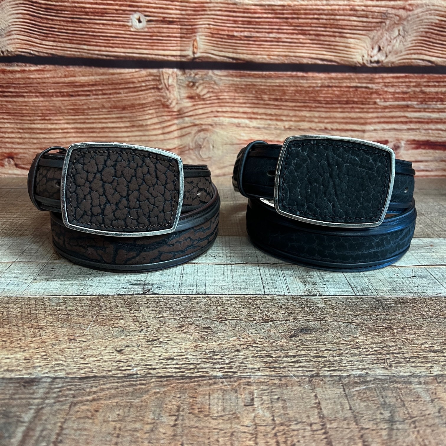 Mens Leather Western Cowboy Bulls Neck Belt Square Buckle