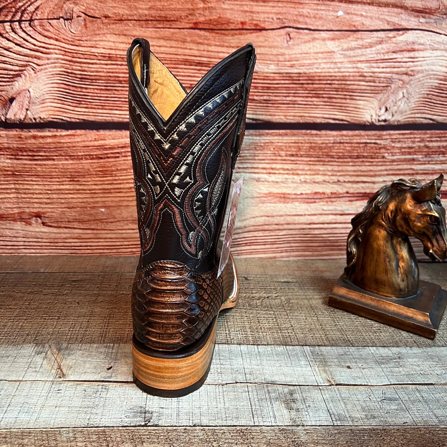 Men WESTERN COWBOY Brown PYTHON Scales Snake Faux Leather Square