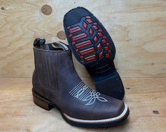 MENS LEATHER COWBOY rodeo square toe Ankle Boot/ Half Boot Botines Est. 361