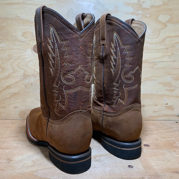 MEN WESTERN Square Toe Rodeo Cowboy Boots Genuine Leather Botas