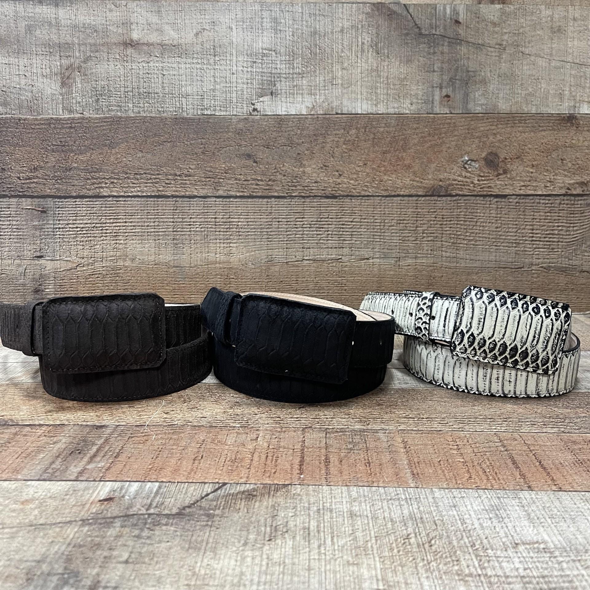 Men's Python Print Leather Western Rodeo Belt