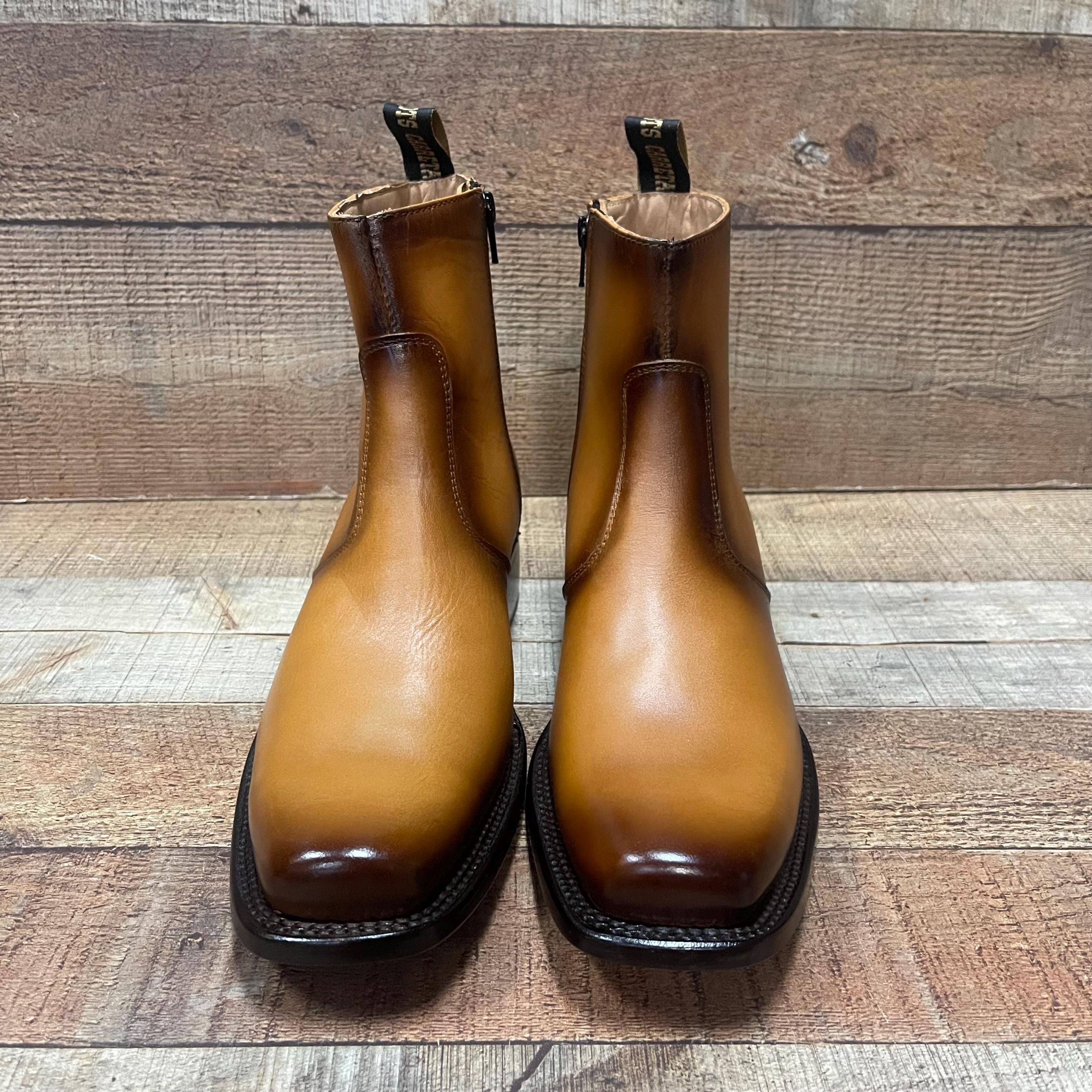 Men's Honey Genuine Leather Cowboy Boots: Rodeo Dubai Toe, Side
