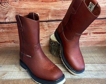 Men's Leather Work Boots, Square Toe Rodeo, Oil & Water Resistant Durable Western Boots