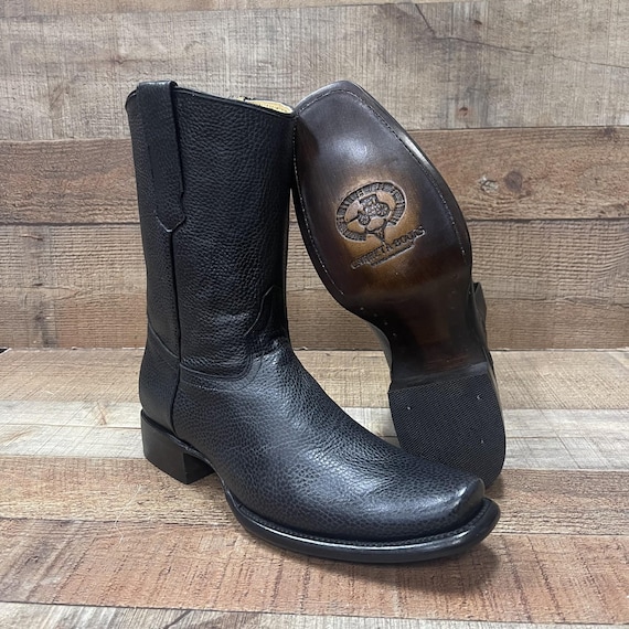 Men's Black Leather Cowboy Boots: Dubai Style Square Toe - Etsy