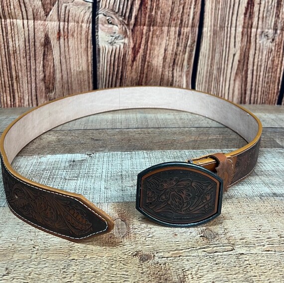 Western Unisex COWBOY Leather Hand Tooled Belt Cinto Cincelado