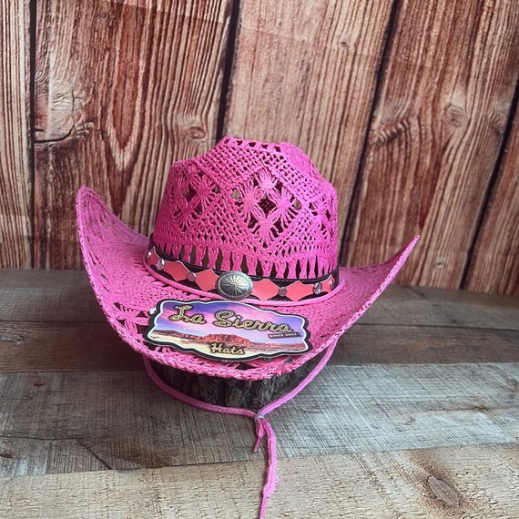 WOMEN WESTERN Cowgirl Pink Straw Hat 