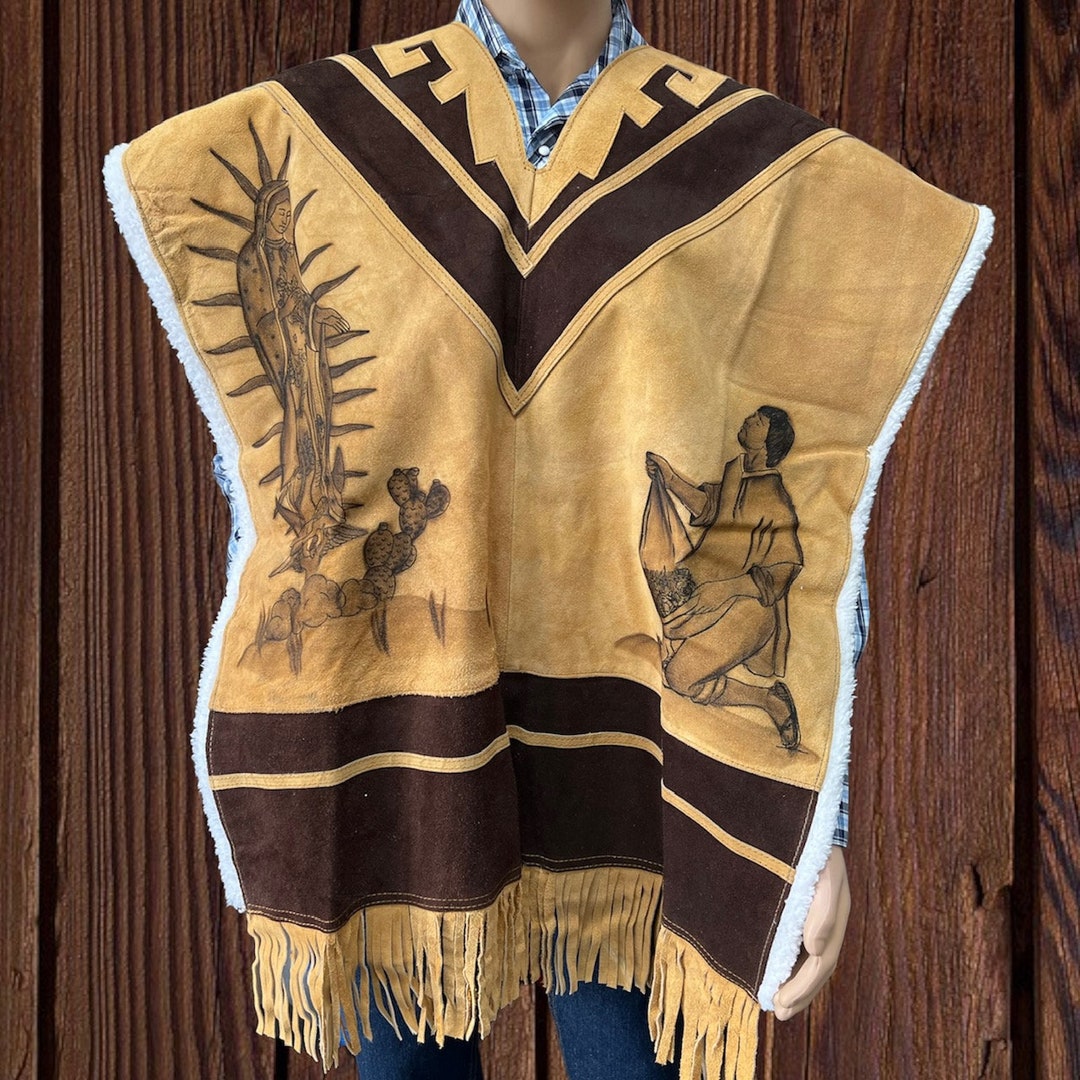 Western Leather and Wool Poncho Cowboy Virgen Mary Caban Vaquero Piel  Virgen De Guadalupe Piel Lana De Borrego - Etsy
