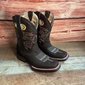 Men&#39;s BROWN RODEO Western Cowboy Square Toe Boot Bota Vaquera caballero CUADRADA Cafe E-721